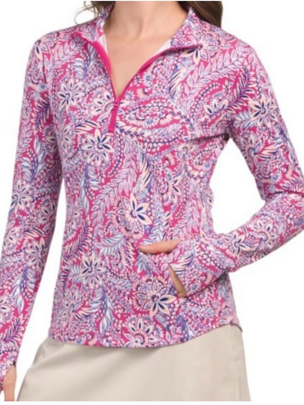Tommy Bahama Golf Tennis 1/4 Zip Jacket Pullover S Pocket Pink Floral